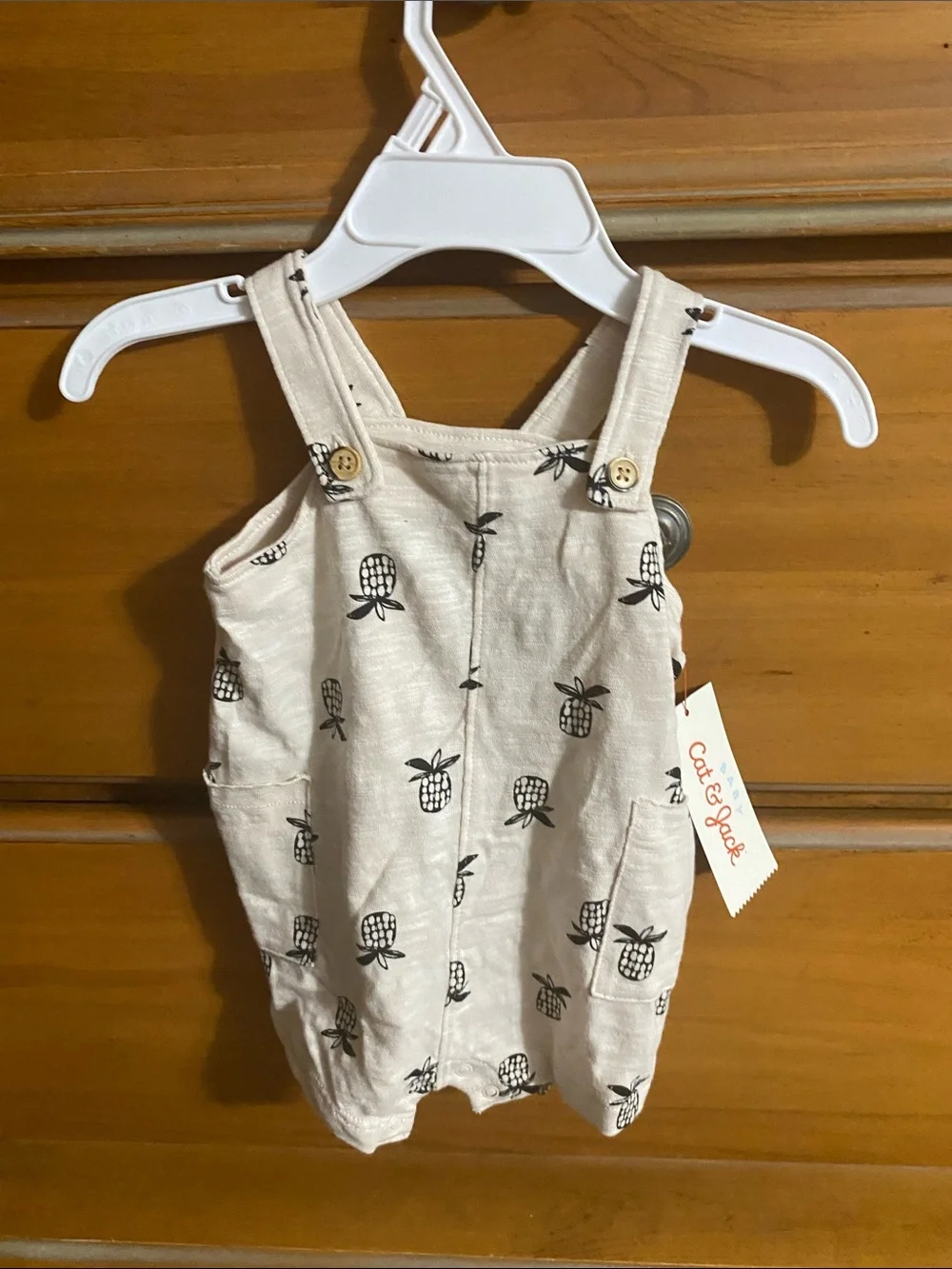 Cat & Jack Cream Pineapple Print Romper with Button Straps
